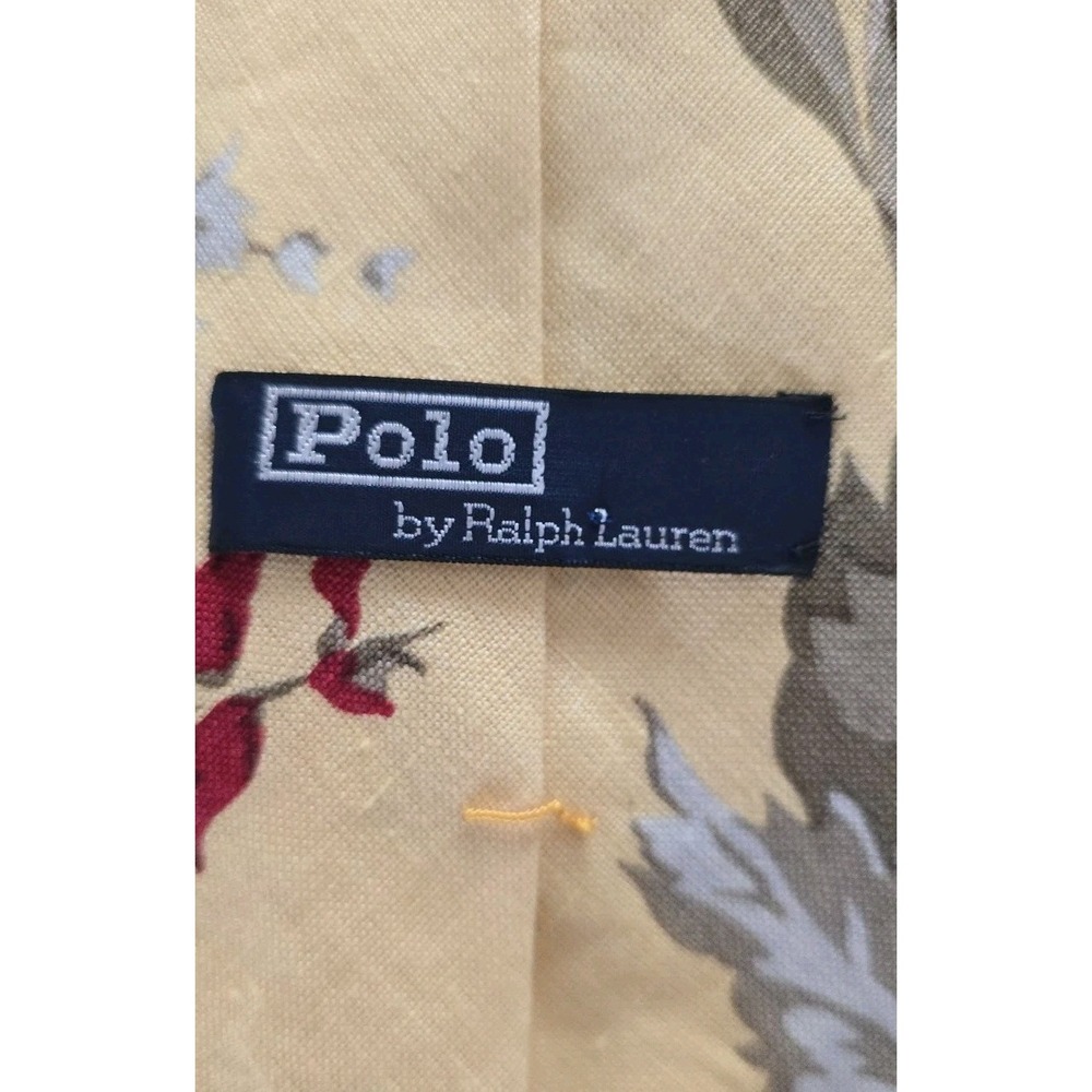 Polo Ralph Lauren Tie Men's Butter Yellow Floral 100% Linen Botanical Hand Made - Picture 3 of 8